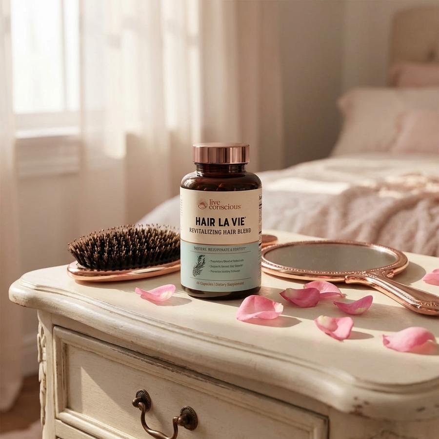 Hair La Vie Revitalizing Blend on dresser